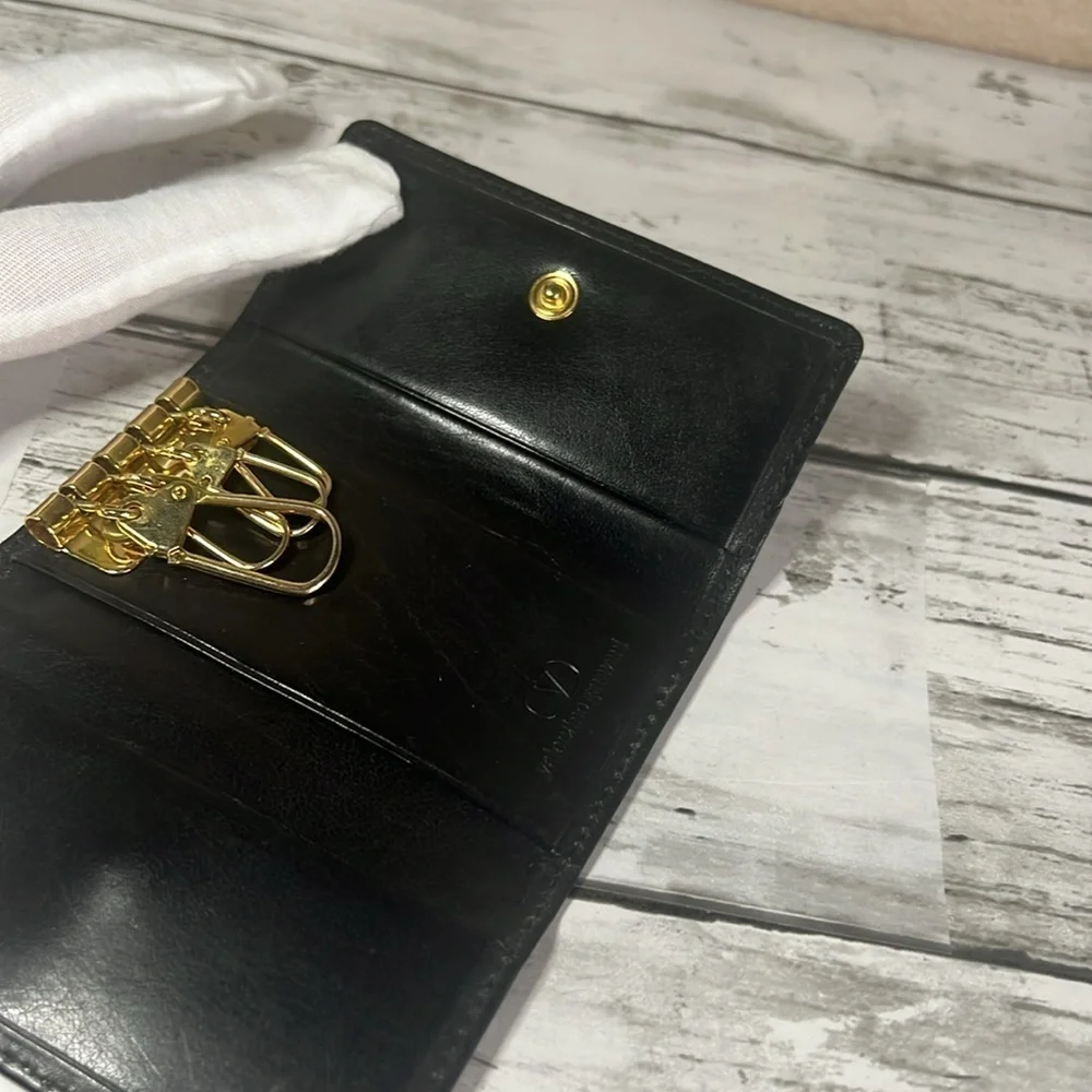 Valentino Garavani Black Leather Key Holder Wallet Case